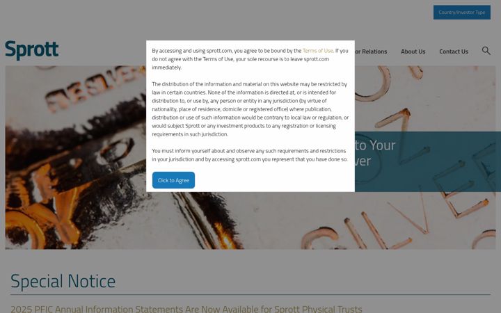Screenshot of sprott.com