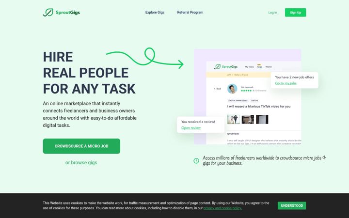 Snímek obrazovky sproutgigs.com