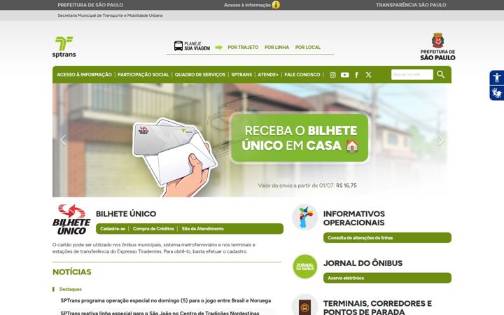 Screenshot of sptrans.com.br