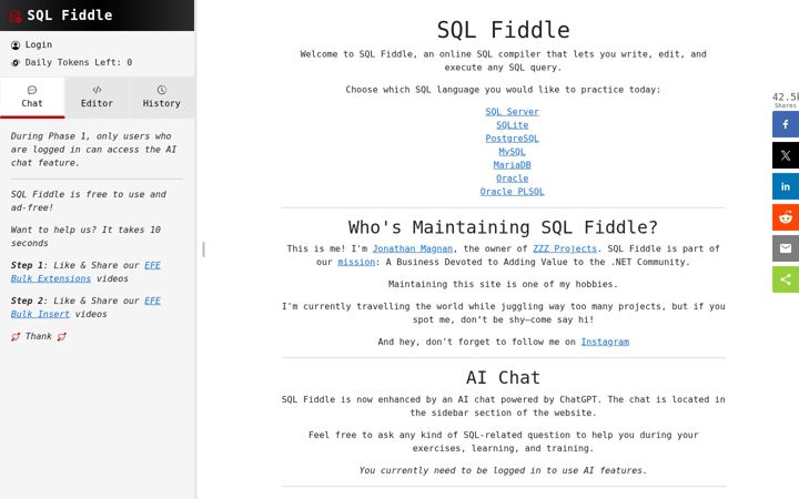 Screenshot of sqlfiddle.com