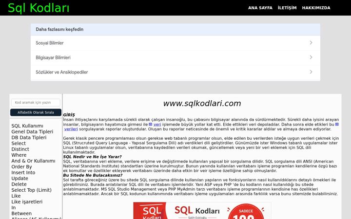 Screenshot of sqlkodlari.com