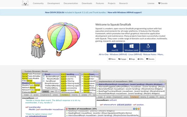 Screenshot of squeak.org