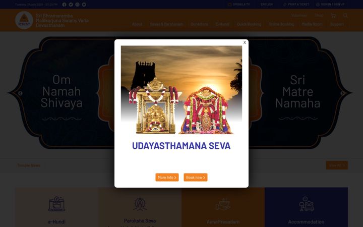 Screenshot of srisailadevasthanam.org