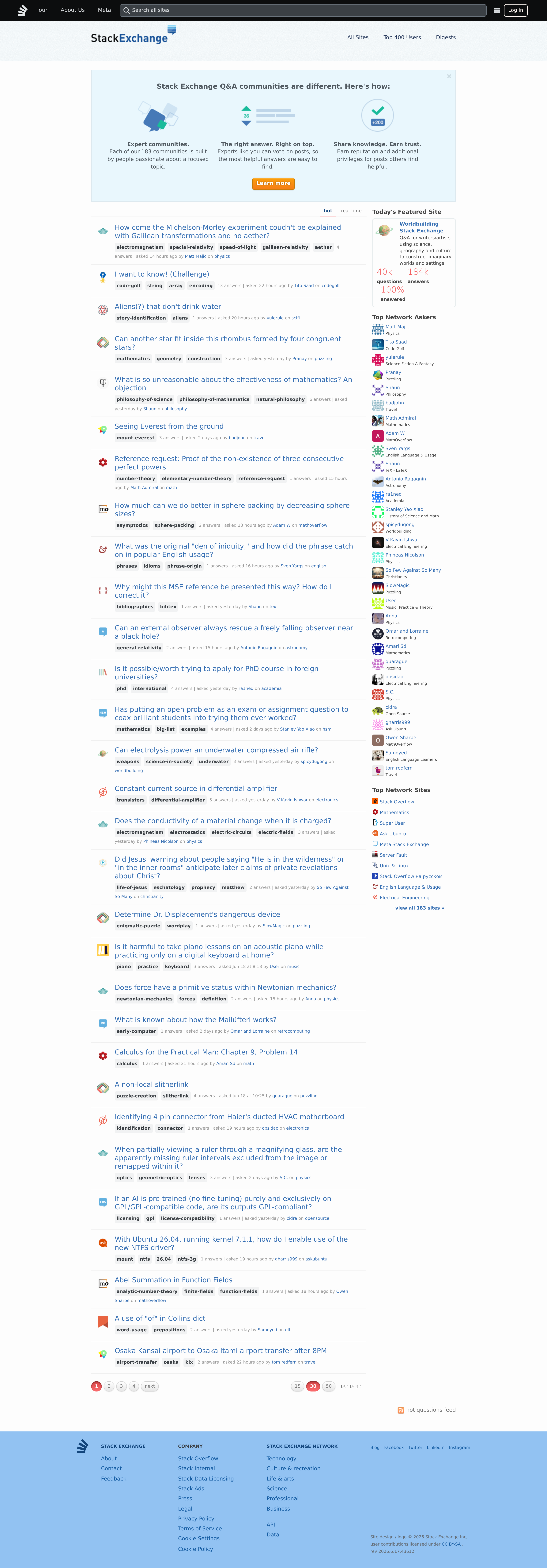 Screenshot of stackexchange.com
