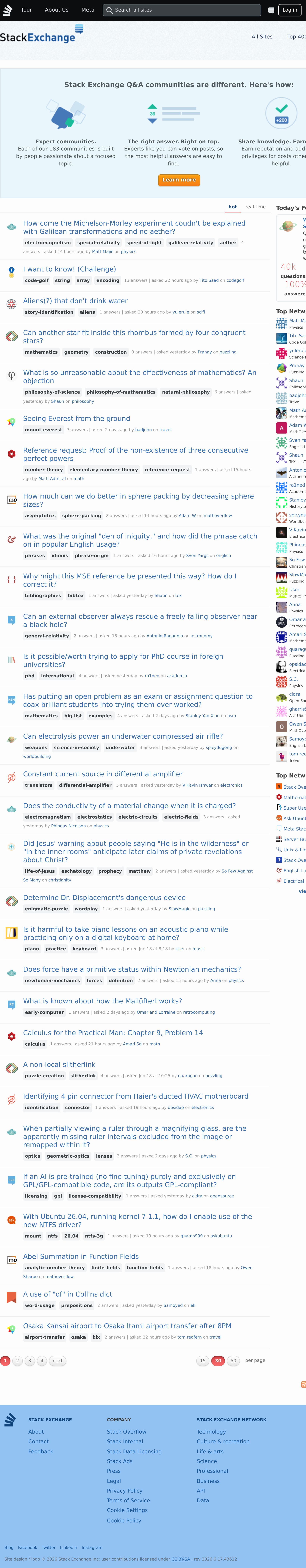 Tablet screenshot of stackexchange.com