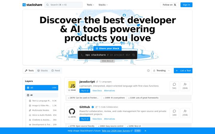 Screenshot ta' stackshare.io