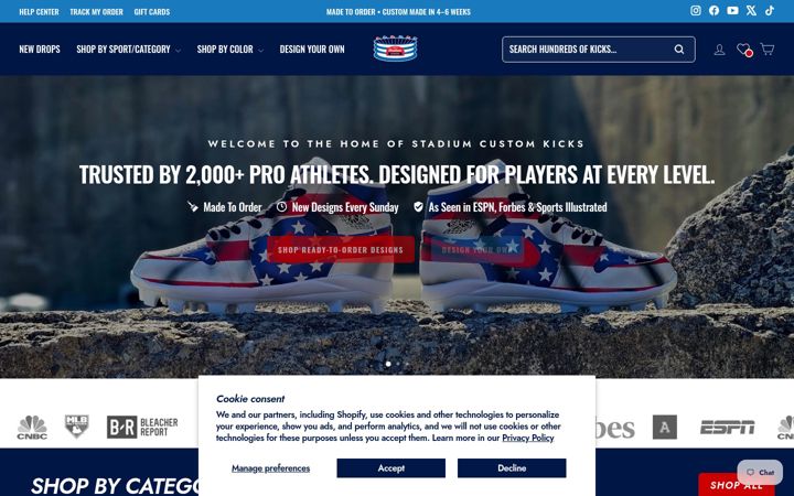 Screenshot of stadiumcustomkicks.com