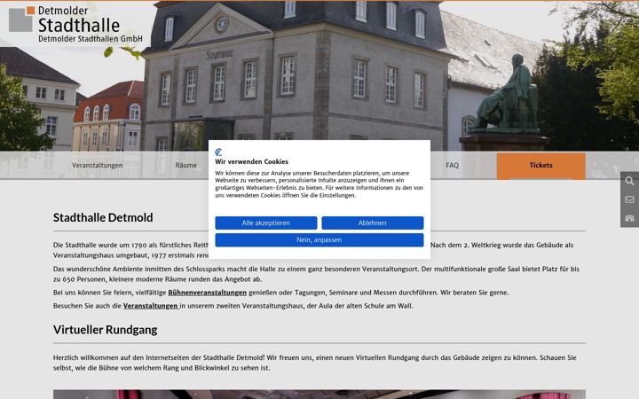 Kuvakaappaus sivustosta stadthalle-detmold.de