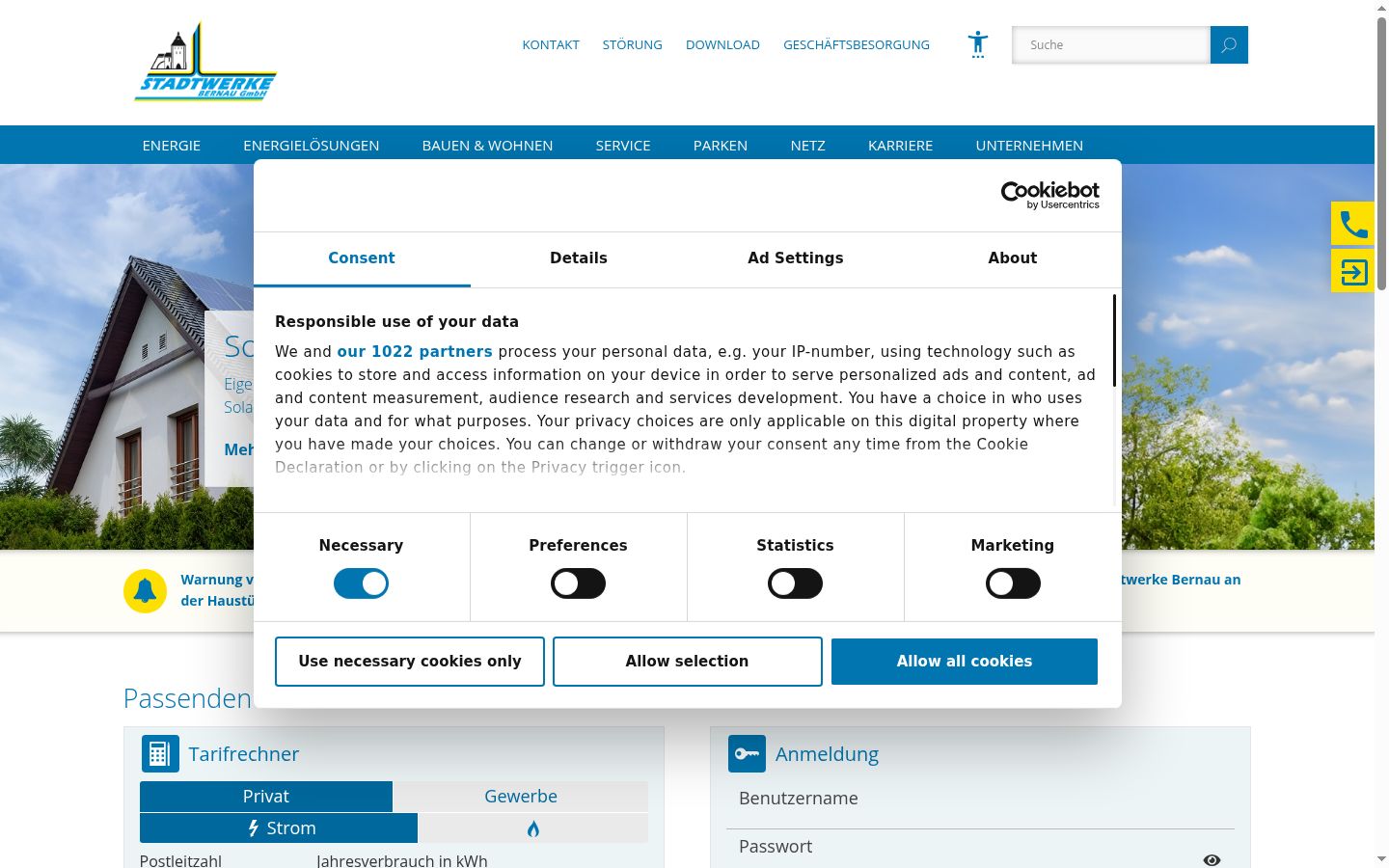 Screenshot del banner di consenso mostrato prima di qualsiasi interazione