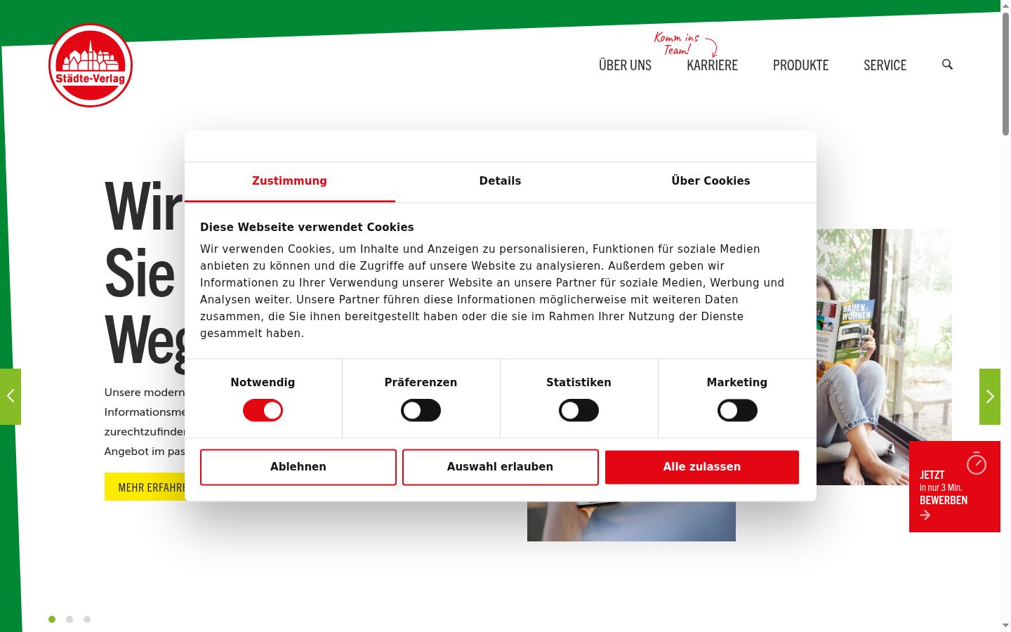 Skärmbild av samtyckesbannern som visades före någon interaktion