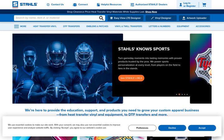 Screenshot of stahls.com