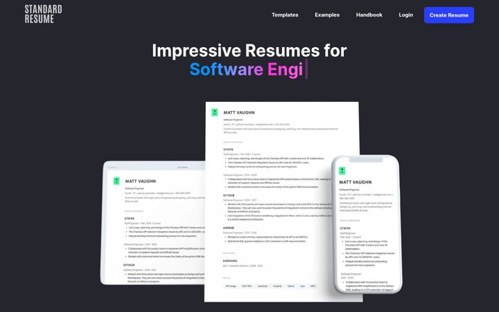 Screenshot of standardresume.co