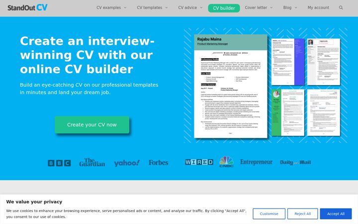 Skjermbilde av standout-cv.com