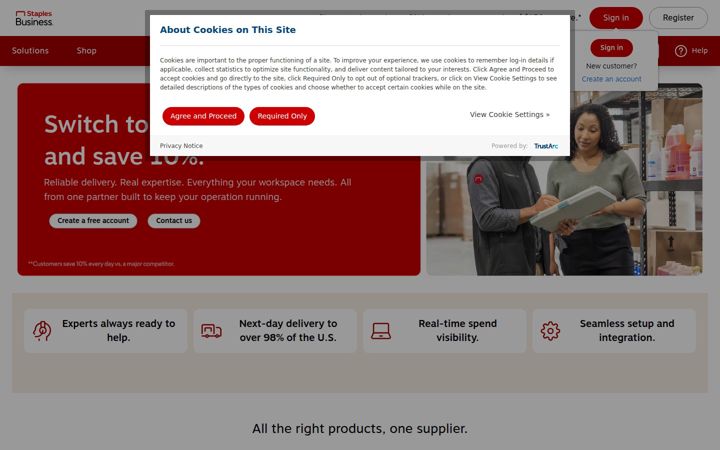 Screenshot stránky staplesadvantage.com