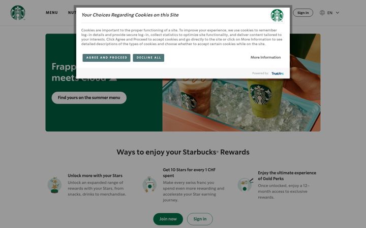 Screenshot of starbucks.ch