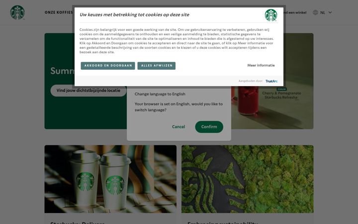 Screenshot του starbucks.nl