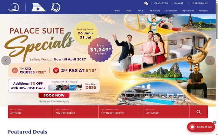Screenshot of stardreamcruises.com