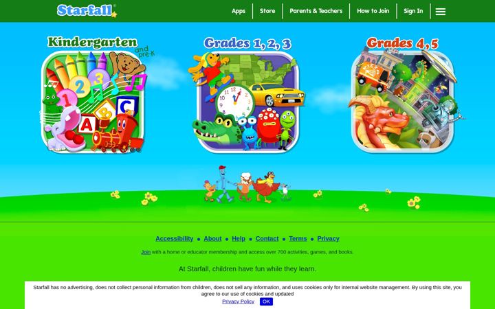 Skærmbillede af starfall.com