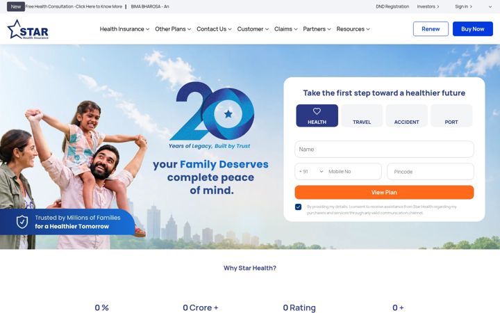 Screenshot of starhealth.in