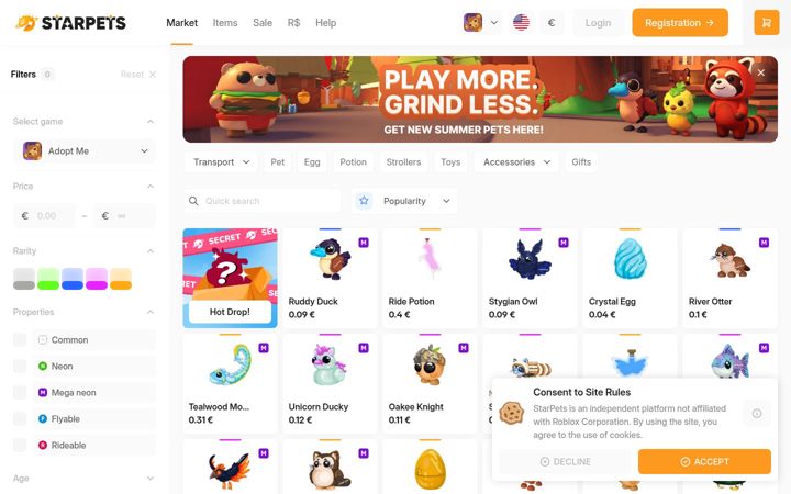 Screenshot stránky starpets.gg