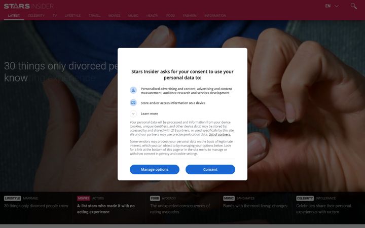 Screenshot of starsinsider.com