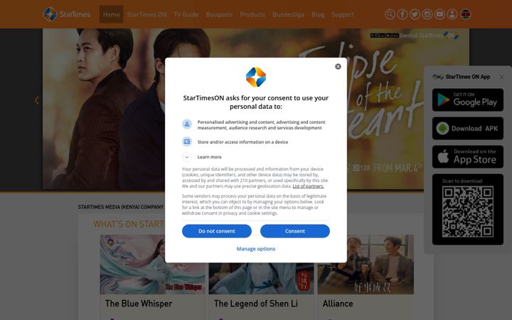 Screenshot of startimestv.com