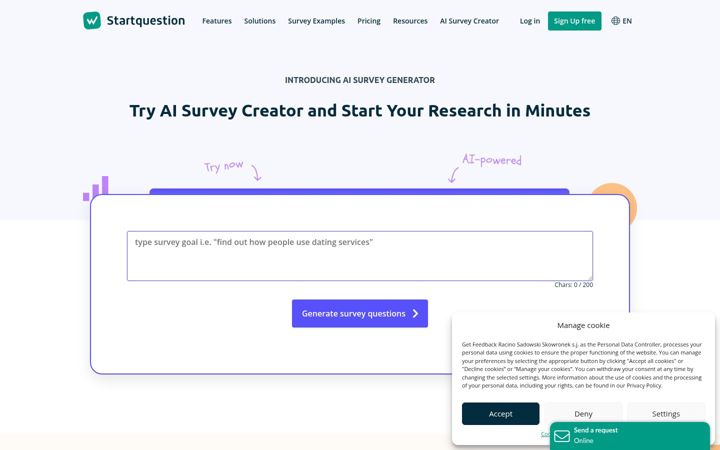 Kuvakaappaus sivustosta startquestion.com