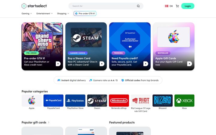 Skjámynd af startselect.com