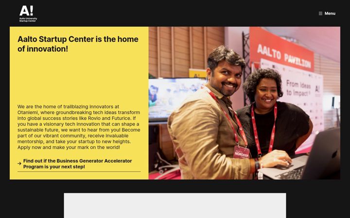 Screenshot of startupcenter.aalto.fi