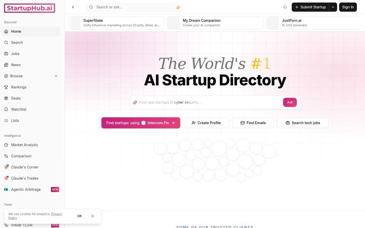 Snímek obrazovky startuphub.ai