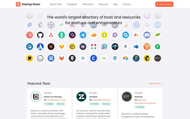 Screenshot of startupstash.com