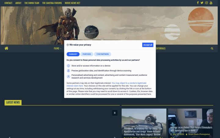 Screenshot of starwarsnewsnet.com