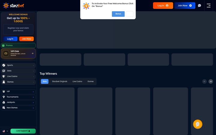 Screenshot of starzbet.com