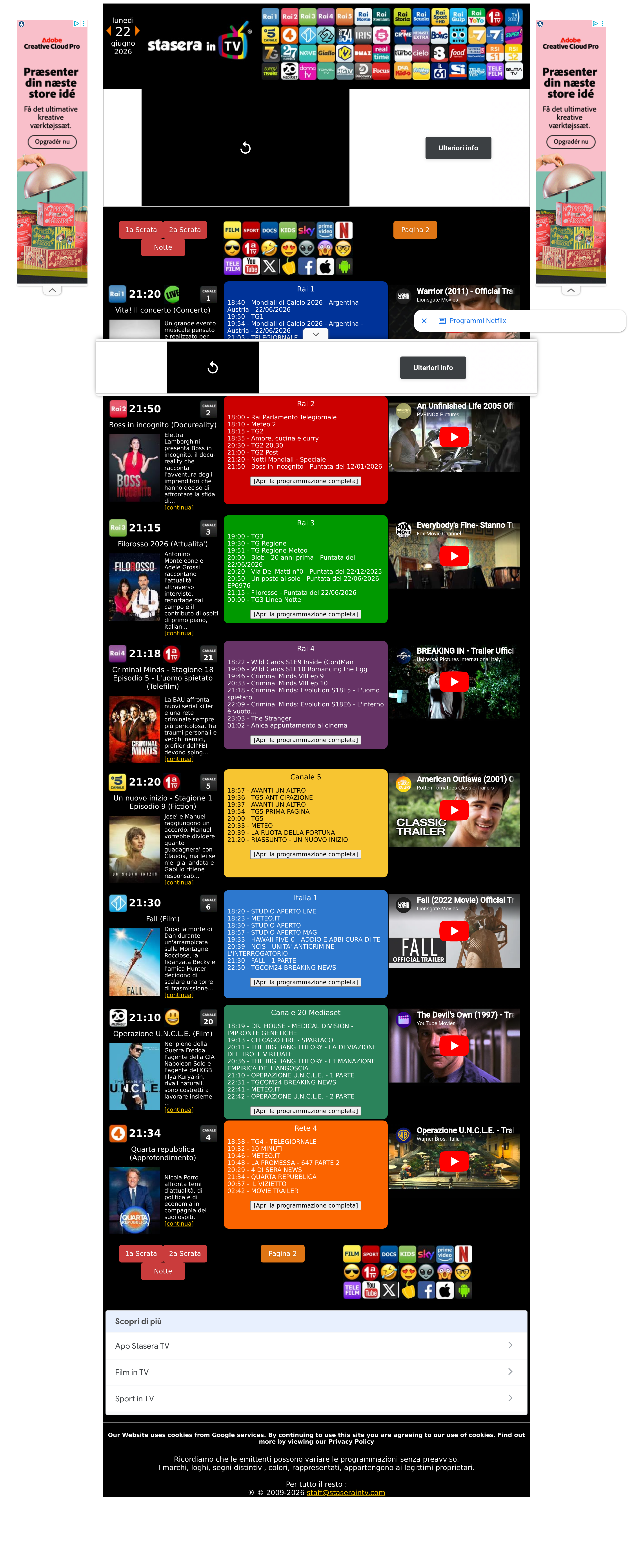 Screenshot of staseraintv.com