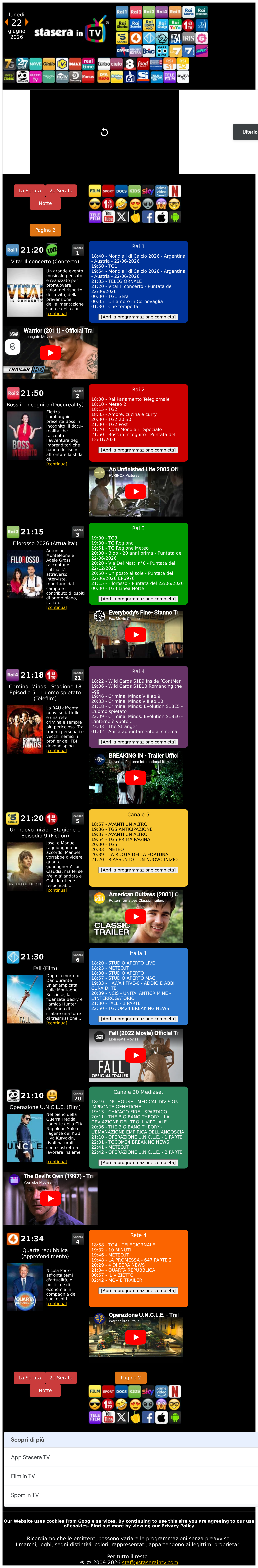 Tablet screenshot of staseraintv.com