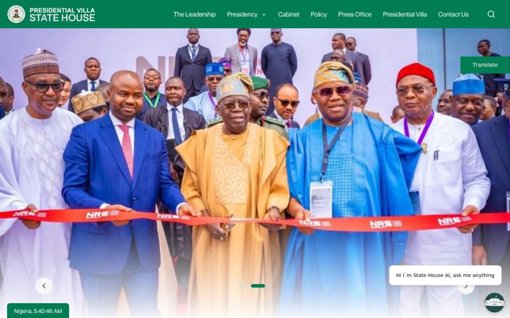 Screenshot of statehouse.gov.ng