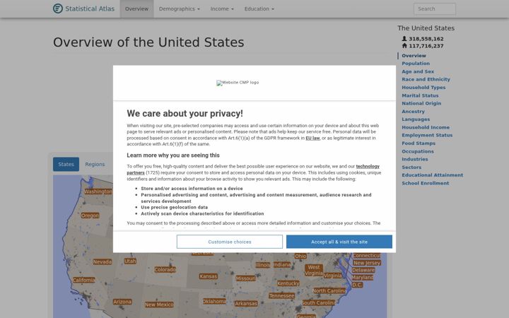 Screenshot of statisticalatlas.com