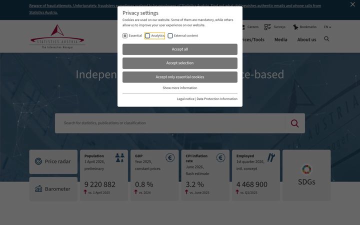 Screenshot of statistik.at