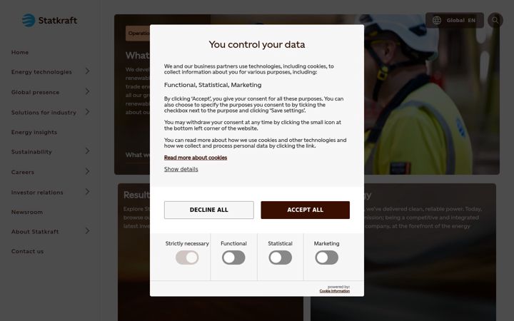 Snimka zaslona za statkraft.com