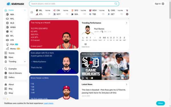 Screenshot of statmuse.com
