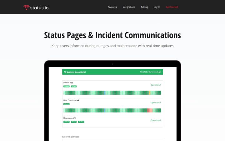 Képernyőkép: status.io