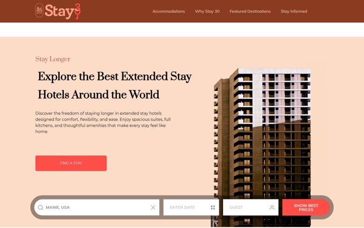 Screenshot of stay30.com