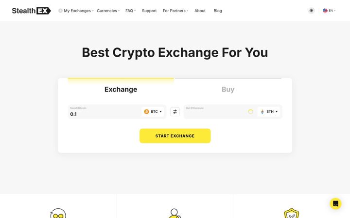 Captura de ecrã de stealthex.io