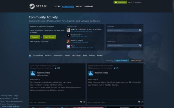 Screenshot of steamcommunity.com