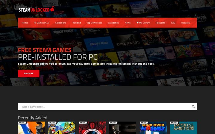 Screenshot του steamunlocked.org