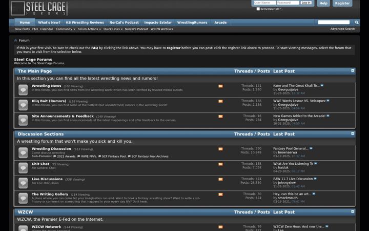 Screenshot του steelcageforums.com