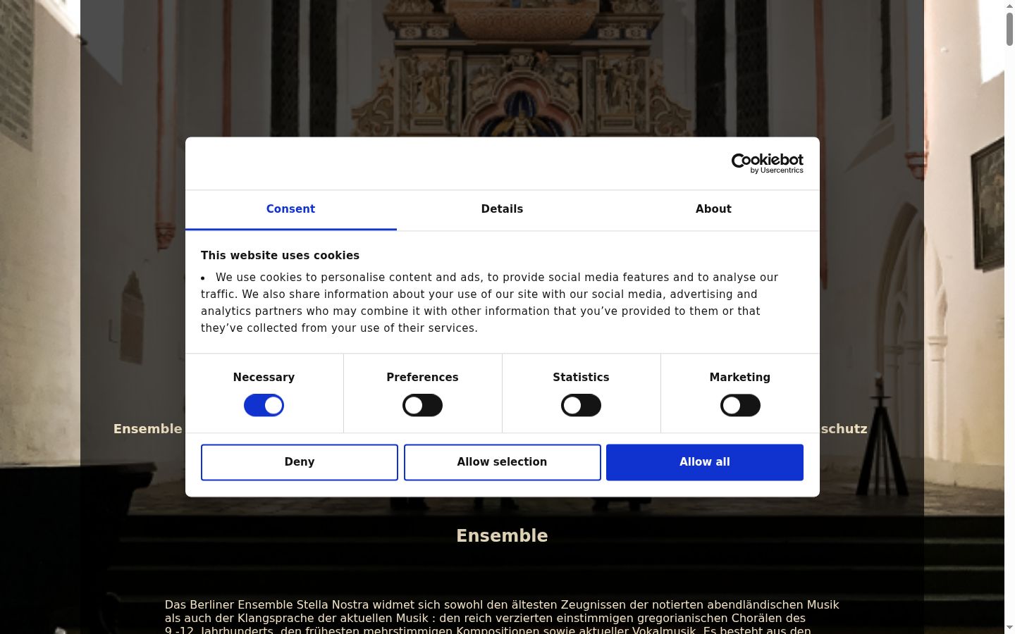 Screenshot del banner di consenso mostrato prima di qualsiasi interazione
