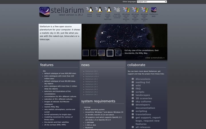 Screenshot ta' stellarium.org
