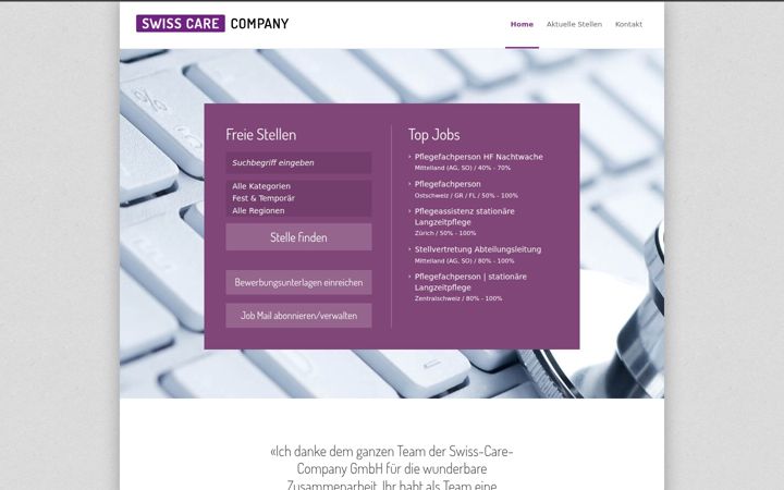 Screenshot of stellen.swisscarecompany.ch