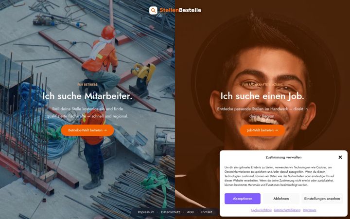 Screenshot von stellenbestellen.de